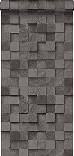 ESTAhome papier peint imitation bois en 3D noir - 138528-53 cm x 10,05 m