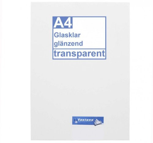 Faxland Klebefolie 10 x DIN A4 transparent glänzend, klar - Glasklar - Druckerfolie, klebend, zum Bedrucken, Wetterfest, Wasserfest für Laserdrucker, Outdoor