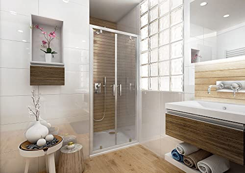 Porte de douche Ancoswing, 2 battants 90x190cm, verre sécurité 5mm, profil blanc