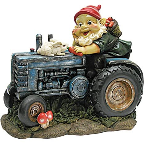 Design Toscano Bunny auf dem Traktor, Gartenzwerg, 18 x 12 x 25,5 cm