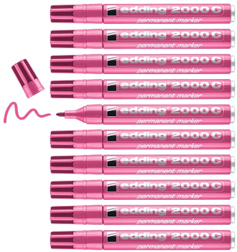 edding 2000 C permanent marker - pink - box of 10 - round nib 1.5-3 mm - quick-drying permanent markers - waterproof, smudge-proof - for cardboard, plastic, wood, metal, fabric - marker pen