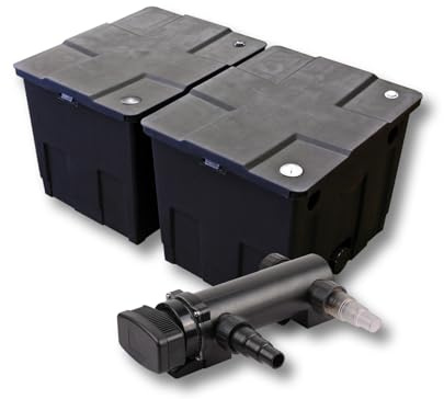 SunSun Komplettset: CBF-350B Teichfilter bis 60000 L Teichfilteranlage als Durchlauffilter, CUV-318 Teichklärer UVC Klärer mit 18 Watt UV-C Leistung
