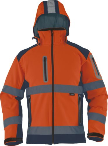 TRIUSO Wasserabweisende Warnschutzsoftshelljacke mit heraustrennbarer Kapuze in orange VW177OS in Größe XXXXXL