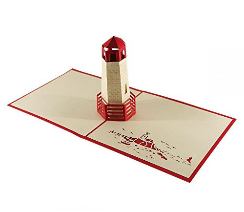 3D Kartenwelt - Leuchtturm - Nautisch - Rot-Weiß - Viel Glück - Karte