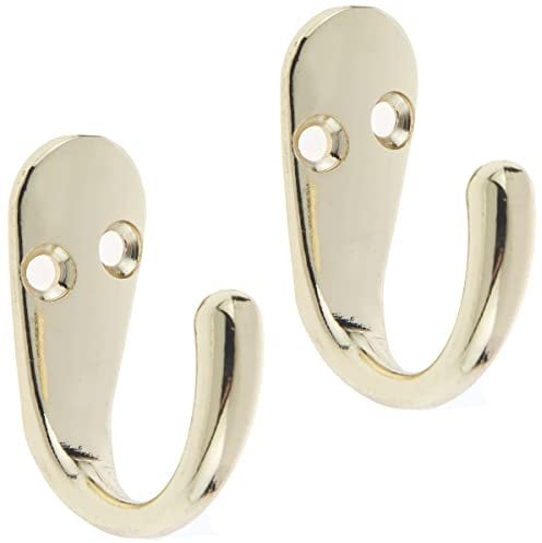 Select Hardware 2X Single Robe Coat Hooks with Screws, Polished Brass, Door & Wall Mountable for Bathroom Bedroom Living Room Hallway (Pack of 2)