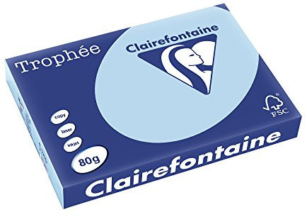 Clairefontaine 1256C - Ries Druckerpapier / Kopierpapier Trophee, Pastell Farben, DIN A3, 80g, 500 Blatt, Eisblau, 1 Ries