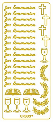 Ursus 59300032 - Kreativ Sticker, Kommunion, gold, 5 Blatt, selbstklebend, ideal zur Kartengestaltung und zum Dekorieren von Geschenken, Stickerbogen ca. 10 x 23 cm