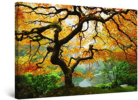 Startonight Bilder Ahorn im Herbst, Leinwandbilder Moderne Kunst, Natur Wanddeko Kunstdrucke, Wandbilder Schlafzimmer 60 x 90 cm, Tag Nacht Effekt, Elegante Geschenkidee Wand Deko