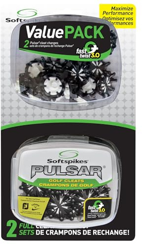 Softspikes Pulsar Golf Cleats Fast Twist 3.0 Value Pack - 2 Sets of 18 Spikes - Black - Also Fits Tri-Lok, SLIM-Lok, and Tour Lock Cleat Systems