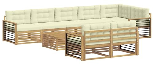 vidaXL Outdoor-Sofagarnitur mit Kissen 9 pcs Weiß und Creme Polyester, Gartenlounge, robuster Outdoor-Sofa, modulares Möbel für Terrasse, Sitzbereich und Gemütlichkeit