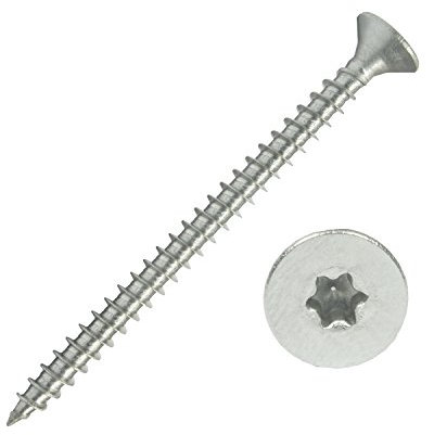 100 Stück Edelstahl-Schrauben 6x80 mm Vollgewinde Torx - Spanplattenschrauben mit Senkkopf - Holzschrauben/Holzbauschrauben - Werkstoff A2 VA V2A - Edelstahlschrauben/Universalschrauben TX25