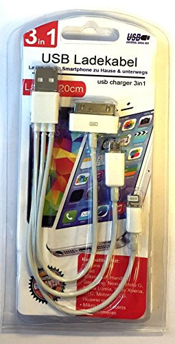 3 in 1 USB IPHONE CAVO ADATTATORE DI RICARICA CAVO DATI Set per iPhone 4/5/5S/5 C/6/6 +, iPad 2/3/4, Samsung/Adattatore in Bianco 20 cm