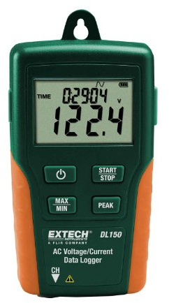 Extech TRMS Wechselspannung/Wechselstrom-Datenlogger, 110 V, 1 Stück, DL150 | AC-Spannung 600V und Strom 200A, True RMS, 4000-Log-Speicher, USB, Stromzange, Leitungen, Koffer