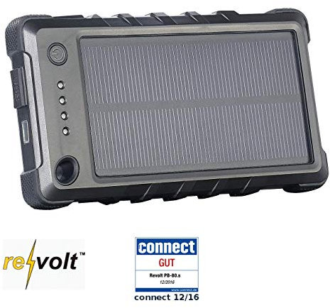 revolt Outdoor Powerbank: Wetter- & stoßfeste Solar-Powerbank PB-80.s mit 8.000 mAh, IP65 (Solar Powerbank Handy, Solarpowerbank für Handy, iPhone Ladestation)