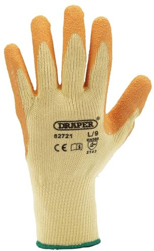 Draper 82721 Heavy Duty Latex Coated Work Gloves, Large, Orange