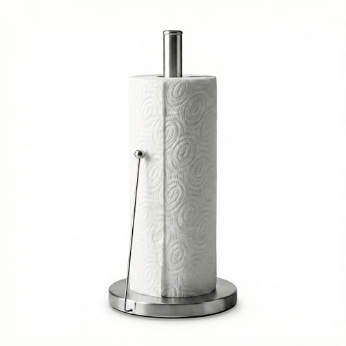 MTS Stainless Steel Kitchen Roll Holder - Silver Freestanding Paper Towel Stand with Tension Arm - Anti-Slip Base Tissue Dispenser & Organiser for Kitchen Countertop & Dining Table