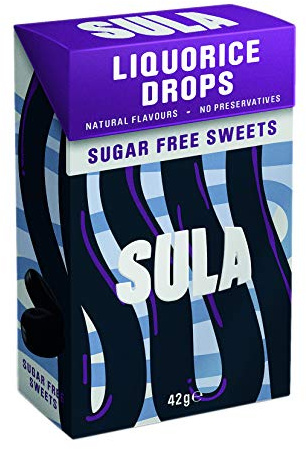 Sula Sugar Free Liquorice Drops, 42 g (14-Pack) | Delicious Boiled Sweets, Diabetic-Friendly, Natural Flavours, No Artificial Ingredients