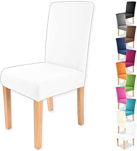 Gräfenstayn® Stretch-Stuhlhusse Charles - runde und eckige Stuhllehnen - bi-elastische Passform mit Öko-Tex Siegel Standard 100: „Geprüftes Vertrauen“ (Weiß)