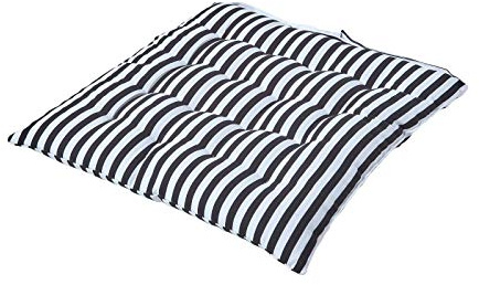 HOMESCAPES - Thin Black & White Stripe - Seat Pad - Indoor - Garden - Dining - 40 x 40 cm - Chair Cushion with a Handle - 100% Cotton - Well Filled - Easy Care - Washable At Home