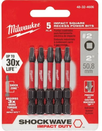 Milwaukee 48–32–4606 Shockwave 5,1 cm # 2 carré Empreinte Puissance Bit, 5-Pack