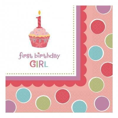 Amscan International First Birthday Girl Party Napkins, Pack of 16