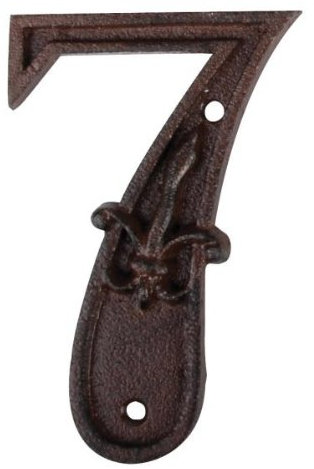 Esschert Design Hausnummer 7, mit Lilien Muster aus Gusseisen in antikbraun, patiniert, ca. 8 cm x 12 cm