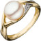 Jobo Damen-Ring aus 14 Karat 585 Gold mit großer Perle und Diamant Größe 58