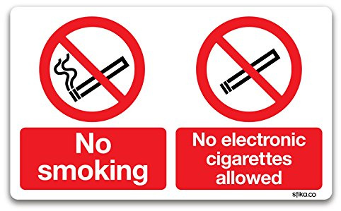Stika.co Panneau Interdiction de fumer/cigarettes électroniques interdites, Vinyle, 100mm x 166mm