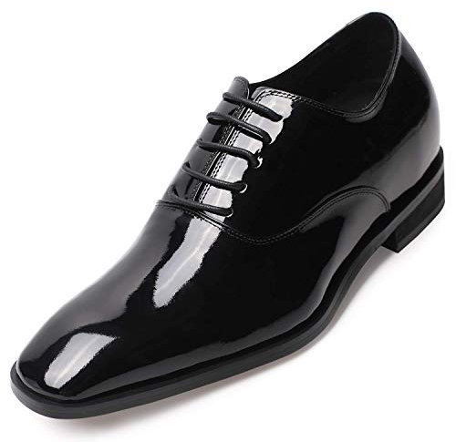 CHAMARIPA Scarpe Eleganti da Uomo Pelle - Rialzo Interno 7CM Stringate Derby Basse Oxford Vintage Verniciata Cuoio Brogue Nero
