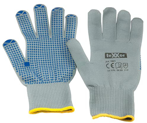 SW-Stahl 11512L Mehrzweckhandschuhe Gr. 10 XL - Nylon Arbeitshandschuhe | Schutzhandschuhe EN 388 Kat 2 mit PVC-Noppen für Grip, Montagehandschuhe für Werkstatt, Kfz und Bau, Grau