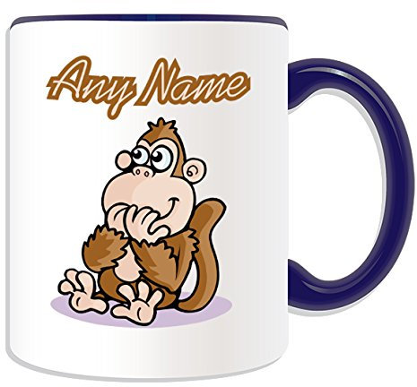 Personalised Gift - Monkey Mug (Animal Design Theme, Colour Options) - Any Name/Message on Your Unique Mug