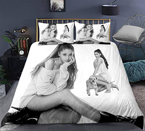 Goplnma-Ariana Bettwäsche-Set,Sänger Ariana 3D-Digitaldruck Bettbezug Mit Kissenbezug,Mikrofaser,Mehrfarbig (135x200cm,4)