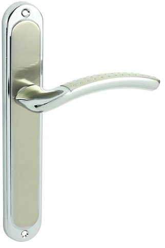 domino Türgriff Drückergarnitur | Langschildgarnitur | Türklinke für Zimmertür, Bürotür, Kellertür & Innentür | L-Form | Türbeschläge aus Aluminium | Nickel | SHARON ECO M6/M9