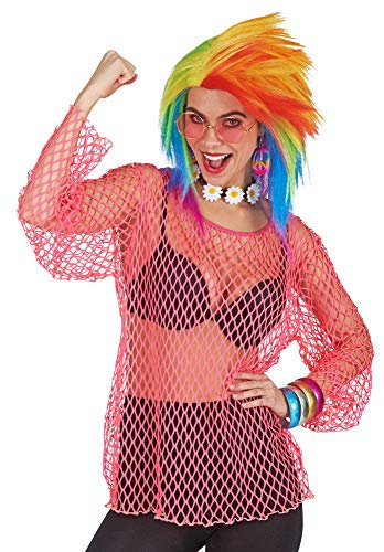 Neon Netz Shirt Pink - Tolles Hemd in Netzoptik für Rocker, Bad Taste oder Disco Kostüme Karneval oder Mottoparty