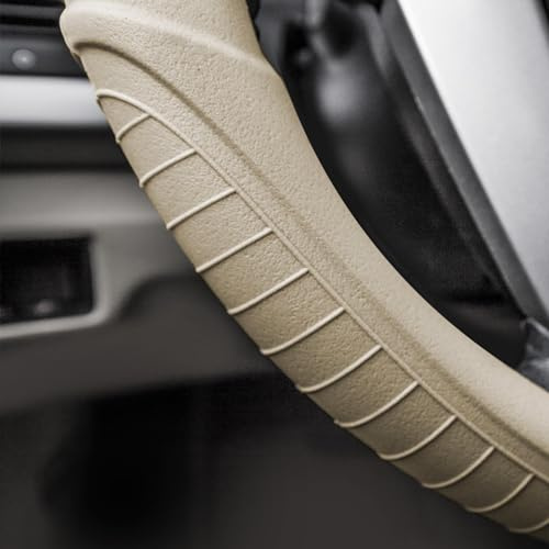 FH Group Universelle Passform Silikon mit Griff und Muster Massagegriff Lenkradhülle passend für die meisten Autos, SUVs, LKWs und Lieferwagen, Beige