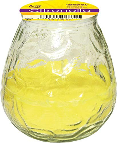 BISPOL Duftende CITRONELLA Gartenkerze, Höhe 10,5 cm, Durchmesser 9,7 cm, brennt bis zu 40 Stunden, fern von Mücken, Outdoor, Garten, Terrasse, Glas Partylichter Citronella Kerzen