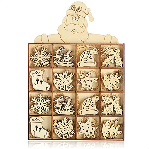 com-four® 48-teiliges Tannenbaumschmuck Holz-Anhänger Set - Weihnachtsbaumschmuck zum Dekorieren für den Weihnachtsbaum - Christbaumschmuck