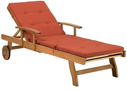 Beliani Gartenliege Rollliege Holzliege Akazienholz Auflage Hellbraun/Terracotta Java