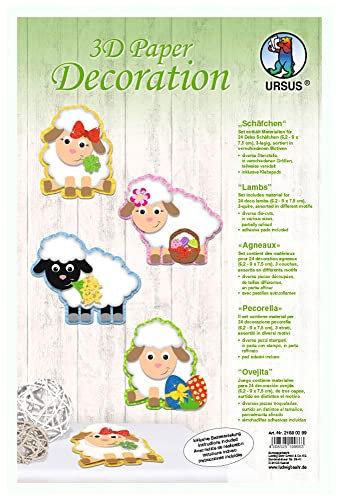 Ursus 21880099 - 3D Paper Dekoration Schäfchen, Material für 24 Schäfchen, ca. 6,2 9 x 7,5 cm, 3 lagig, inklusive Bastelanleitung, ideal zum Dekorieren von Karten, Scrapbooking und Geschenken