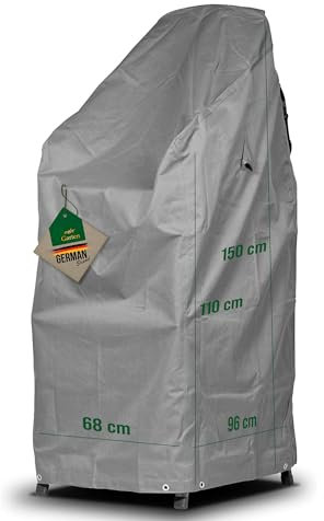 Mehr Garten Abdeckung Stapelstühle, 68x96x110/150 cm, grau, Oxford 600D Gewebe, Schutzhülle für Gartenstühle, wasserdicht, UV-beständig und wetterfest