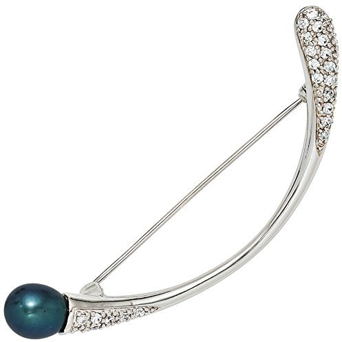 Jobo Damen-Brosche aus 925 Sterling Silber mit synthetischer Perle und 29 Zirkonia