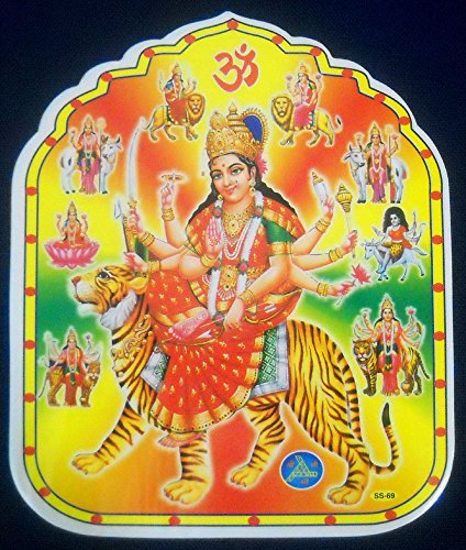 Crafts of India Goddess Durga on her Vehicle Lion Hindu God Sticker (Size 8 Inches)