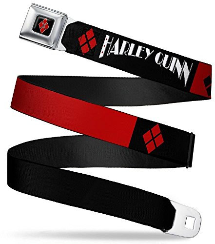 Buckle-Down Herren Full Color Seatbelt Belt-Harley Quinn/Diamonds Black/Red/White X-Large Webbing Gürtel, Mehrfarbig, 4 cm Breit-81/132 cm Länge