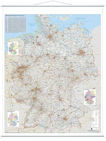 FRANKEN Kartentafel Deutschland, 1:800000, beschreibbar, trocken abwischbar, mit Metallleisten, rollbar, zur Wandbefestigung, 97 x 137 cm, KAM300
