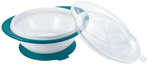 NUK Easy Learning Esslernschale für Kinder ab 6 Monaten mit Saugnapf, zwei Deckel, BPA frei, petrol