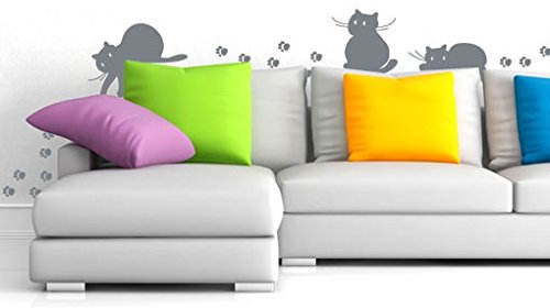 Ursula Lanzinger Wandtattoo No.UL907 Katzen-Trio, Farbe: Königsblau, Maße: 25 x 65 cm