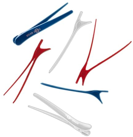Head Jog Klip Itz 6 Pack Hair Sectioning Clips With Strong Grip. Professional No Crease Duckbill Hair Clips For Sectioning & Styling. Suitable For All Hair Lengths & Types (Red, White & Blue Set)