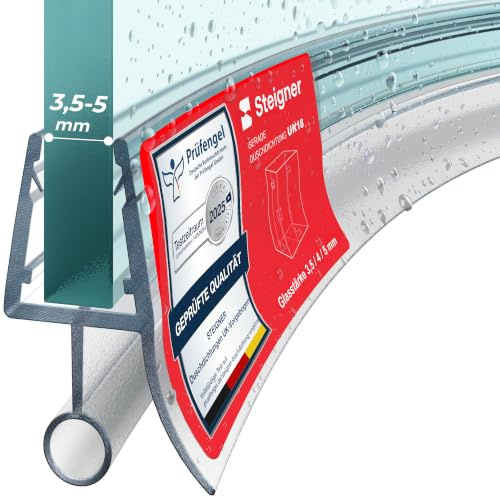 STEIGNER Duschdichtung UK18 Gebogen 30 cm 1 Stk, Glas 3,5-5 mm, Transparent | Duschtürdichtung für Runddusche oder Duschkabine Viertelkreis mit Duschtür - Schutz gegen Auslaufen, Flexibles Material