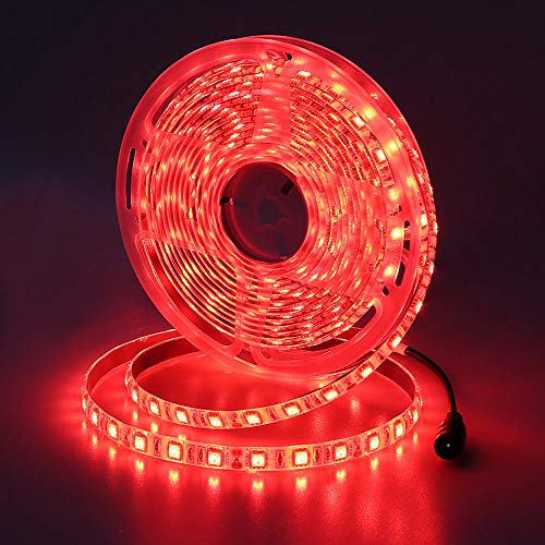 JOYLIT 12V LED Strip 5M Rot 620-625nm IP65 Wasserdicht, 300LEDs 5050 SMD Flexibler Streifen Licht Selbstklebend Dimmbar LED Band Beleuchtung für Küche, Garten usw (Ohne Netzteil)