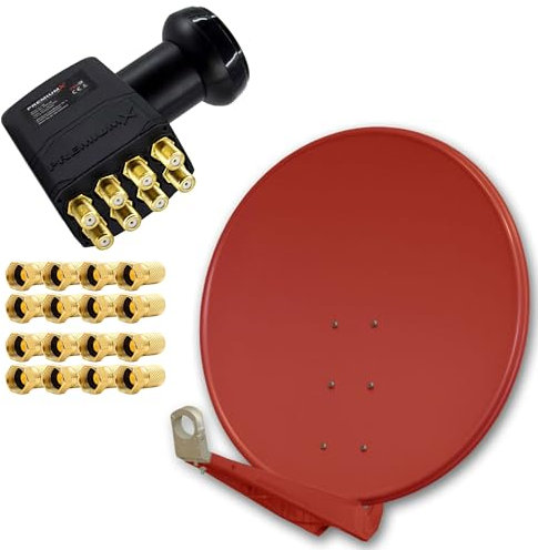 Premium X DELUXE100 Aluminium Antenne 100cm Digital SAT Schüssel Spiegel in Ziegelrot für HDTV 4K mit LNB Octo 0,1 dB zum Direktanschluss von 8 Teilnehmern inkl. 16x F-Stecker veredelt